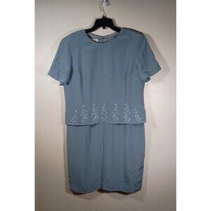 Vintage Talbots Silk Grey Shoulder Pads 80s 90s Zip Embroidered Dress Size 18